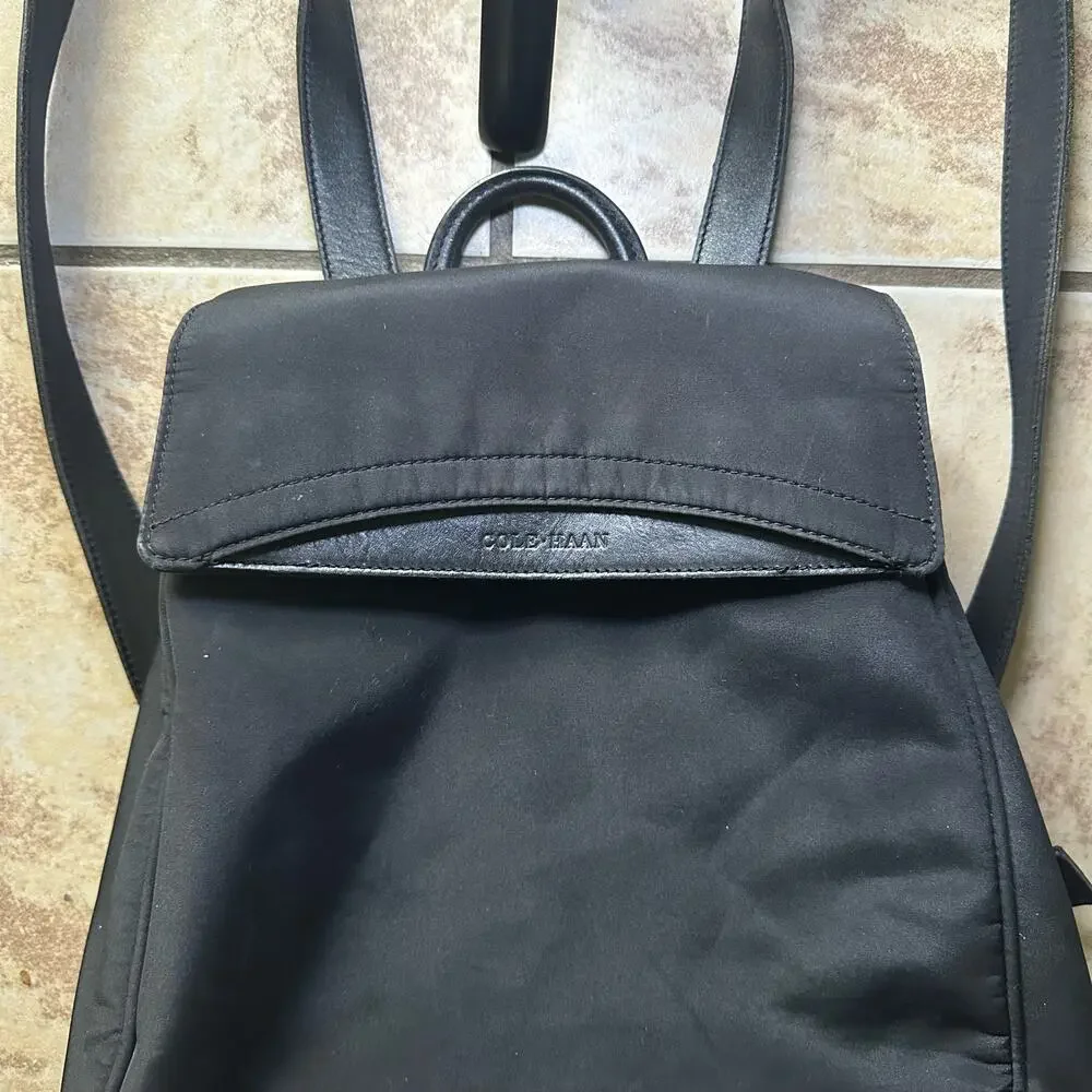 Cole Haan Mini Backpack With‎ Hidden Back Zipper Pocket Nylon Leather Trim